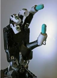 Main robotique avec deux capteurs Biotac fixés au pouce et à l'index